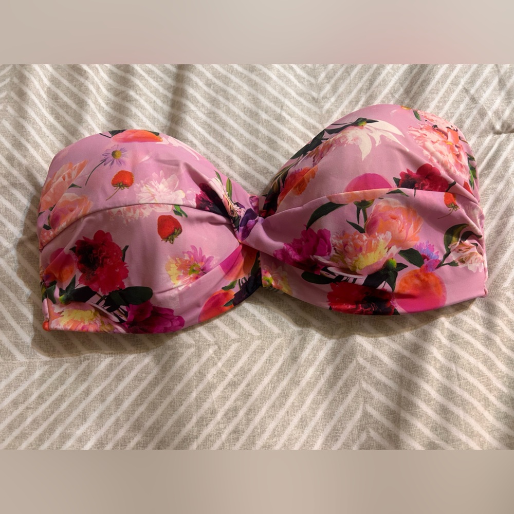 Pink Floral Bandeau Swim Top - Women Swim